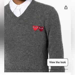 Comme des Garcons PLAY Charcoal V-Neck Sweater